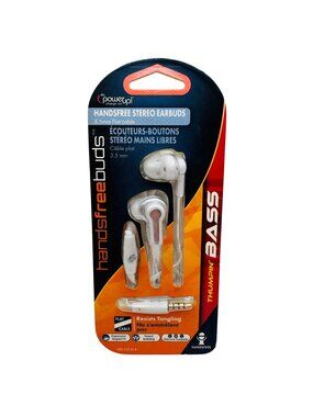 PowerUp Handsfree Stereo Earbuds With 3.5mm Flat Cable White